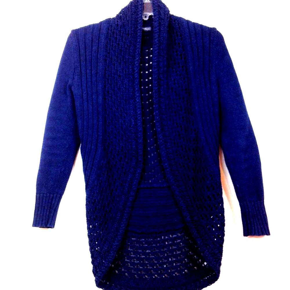 Eddie Bauer Open Front Cardigan Sweater Blue Cotton  Small